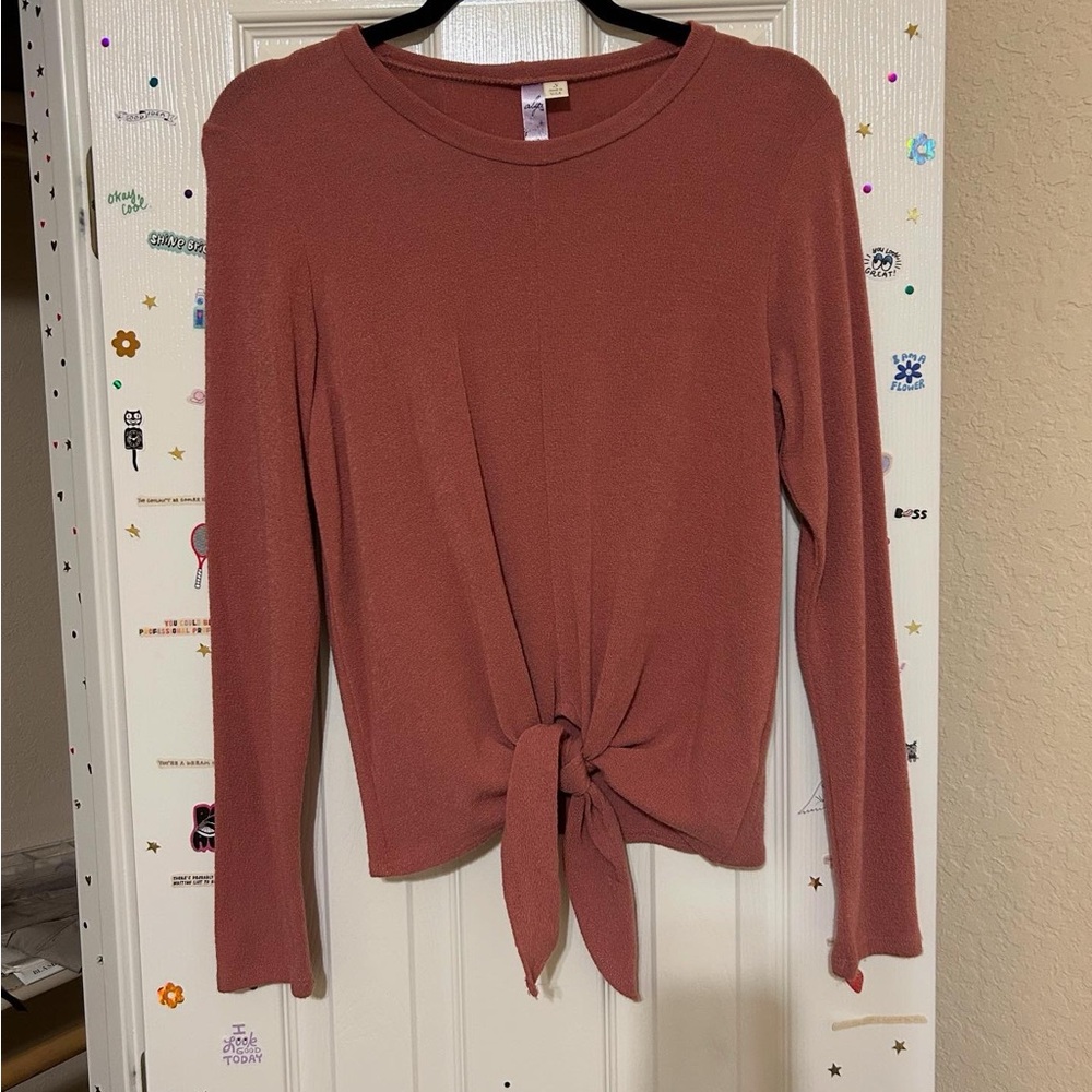 Alya Brown Long Sleeve Tie Front Blouse